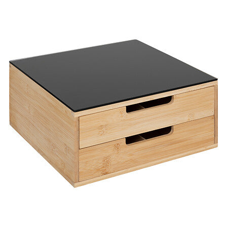 Porte-capsules 30x30x14,5 cm en bambou et verre