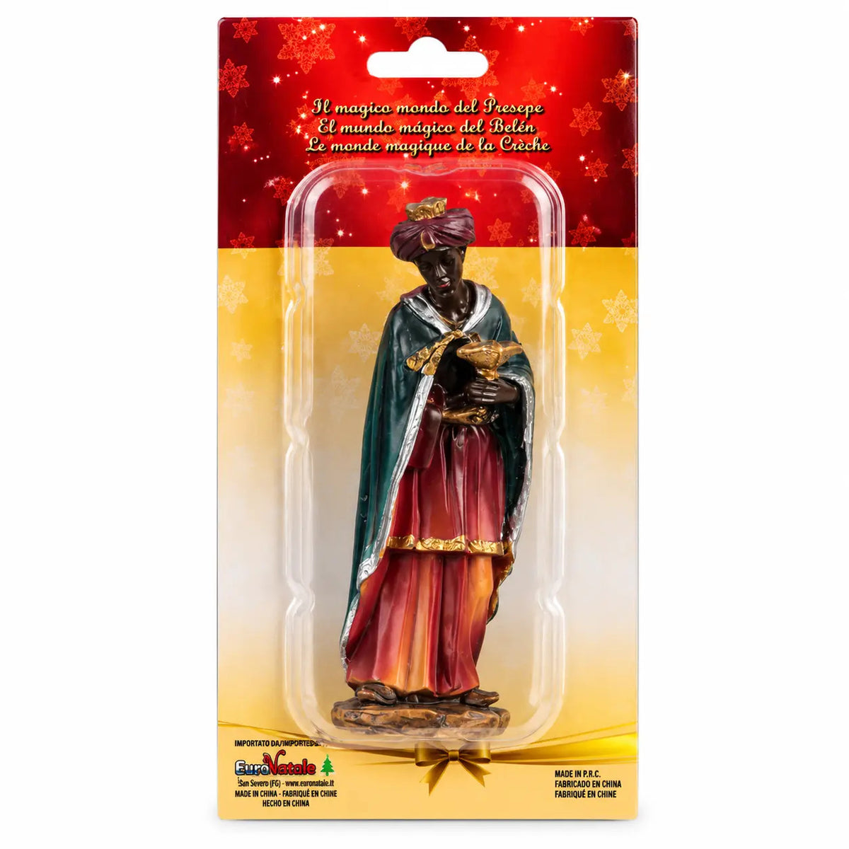 Statuetta Re Magio con mantello blu in resina h 15 cm