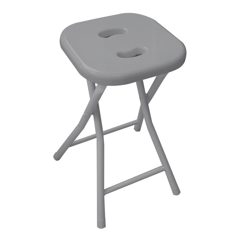 Tabouret pliant Gedy, résine et métal, structure chromée, assise grise