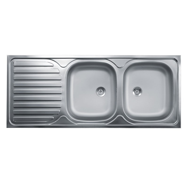 Évier de cuisine 2 bacs avec égouttoir à gauche, acier 50x120 cm