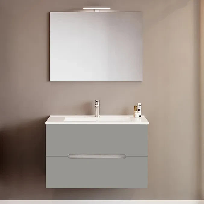 Meuble de salle de bain Iris avec vasque et miroir LED 106 cm chêne gris