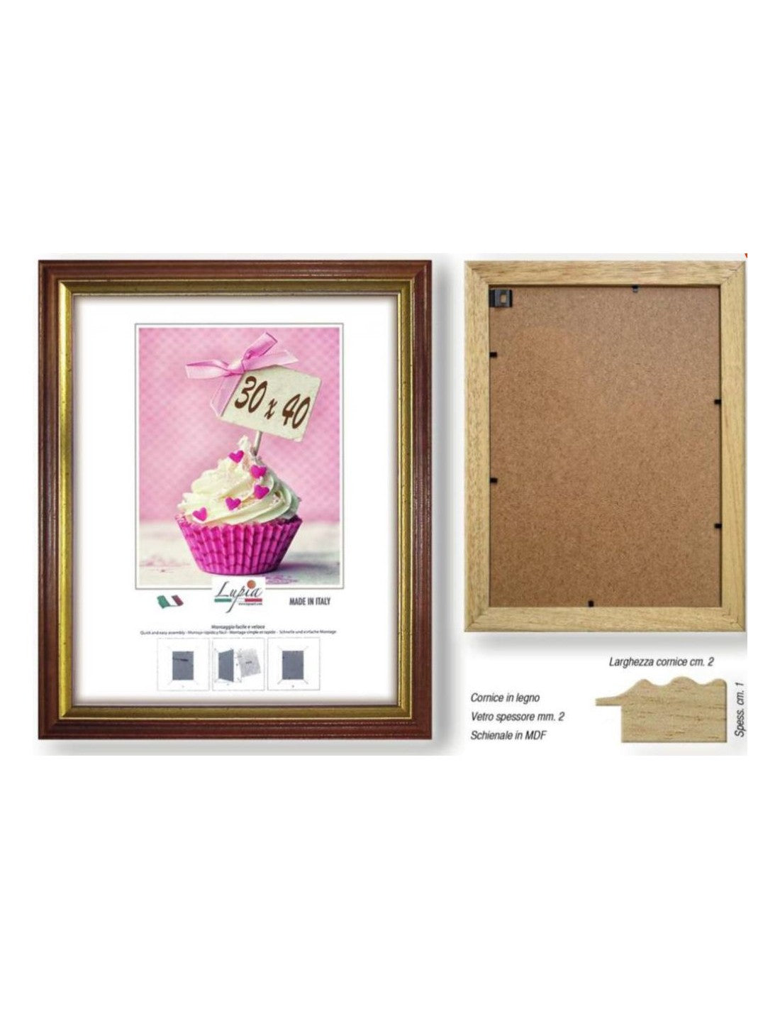 Élégant cadre en bois marron mesurant 40x50cm.