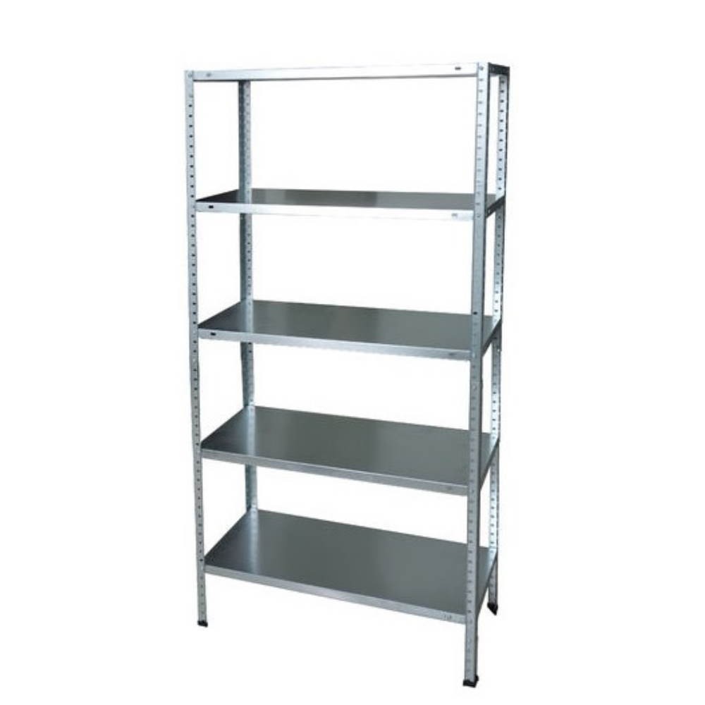 Etagère en métal avec 5 tablettes, fixation par boulons, coloris gris métallisé