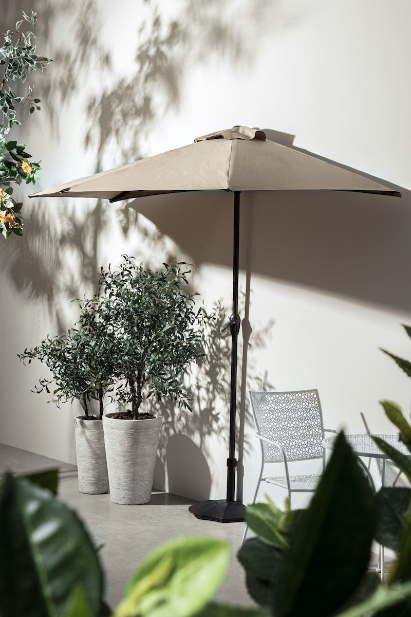 Parapluie Mezzaluna 2.7 Gris Tourterelle - Structure en Acier Enduit de Poudre, Auvent en Polyester 160g/m2