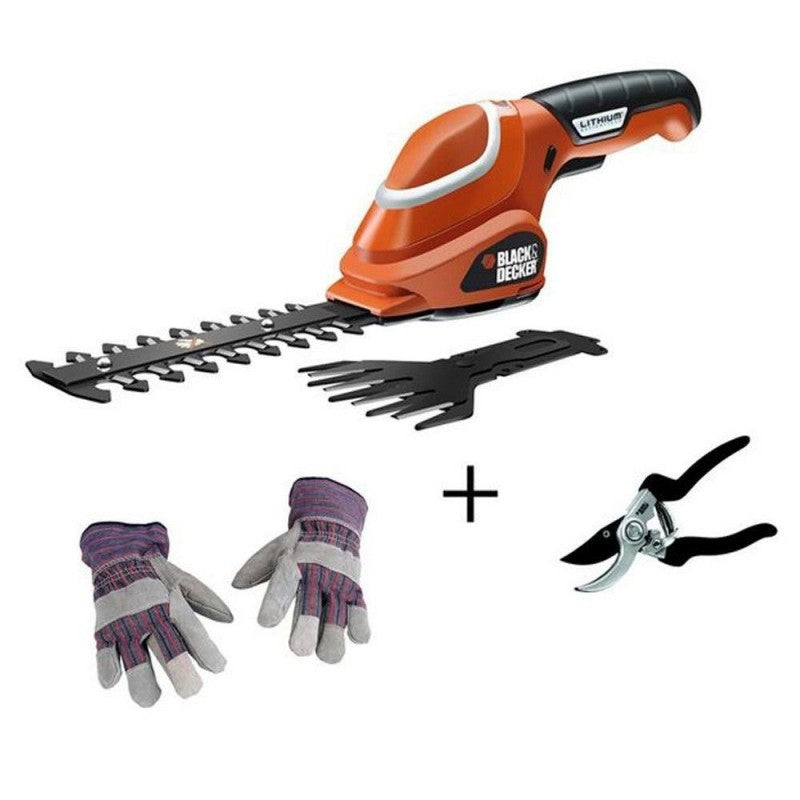 Kit taille-haie à batterie Black and Decker avec cisailles de jardinage et gants