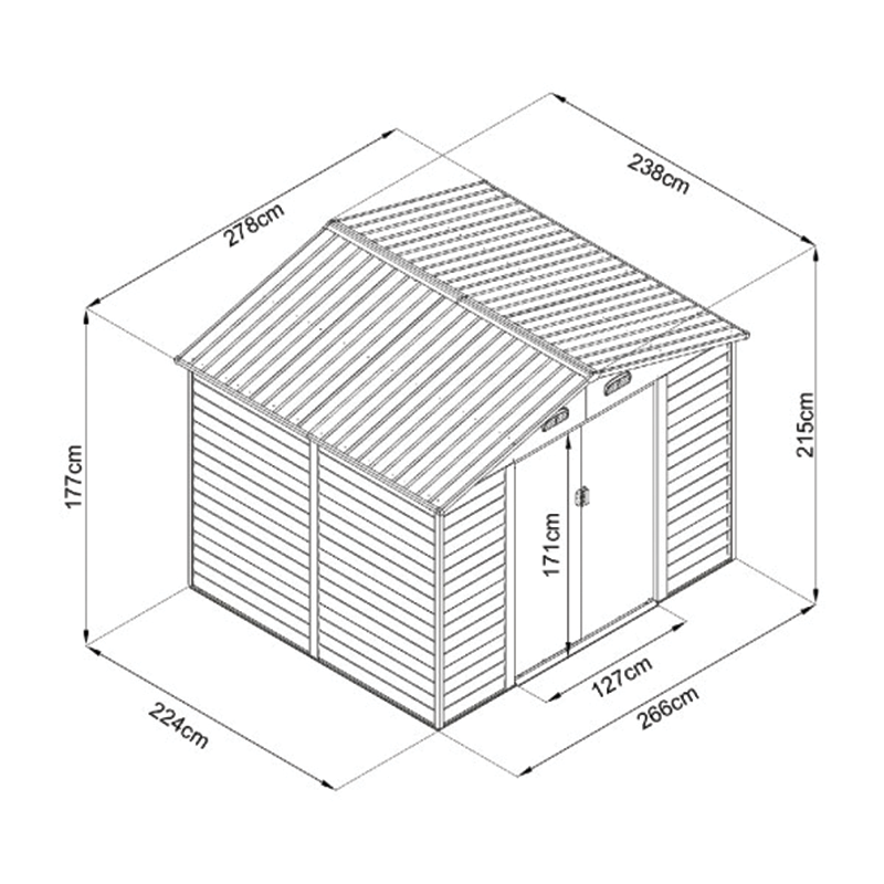 Abri de Jardin Chalet 278x238xh.215 cm Bois Naturel