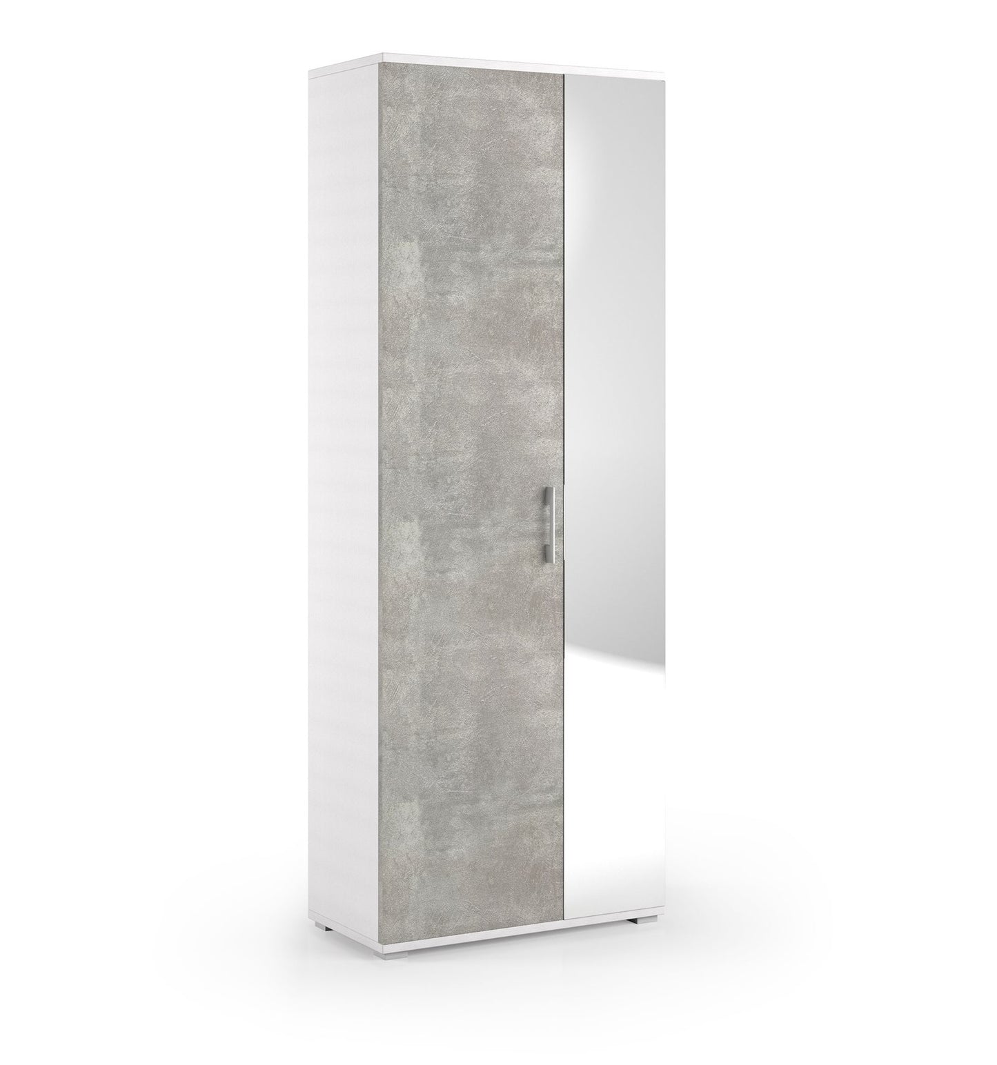 Polyvalent avec miroir 1 tiroir et 6 étagères intérieures, porte en béton blanc avec miroir