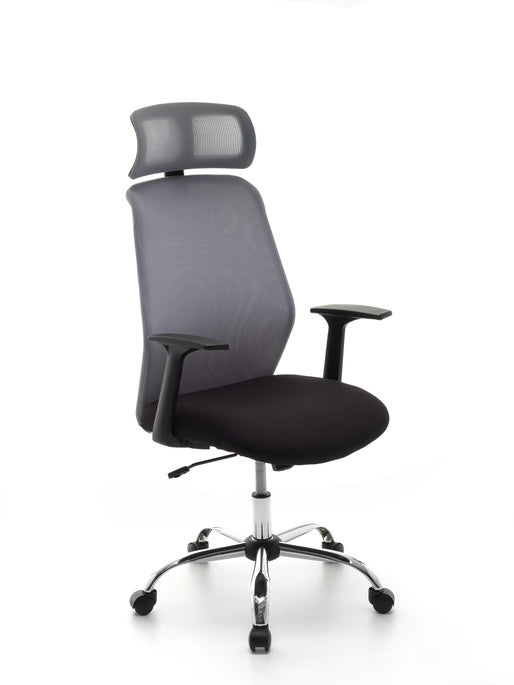 Fauteuil de Bureau de Direction Mod Kart - Structure en Acier Chromé - Tissu Noir - Dossier Résille - Dim. L49,5xP64xH116-123,5 cm