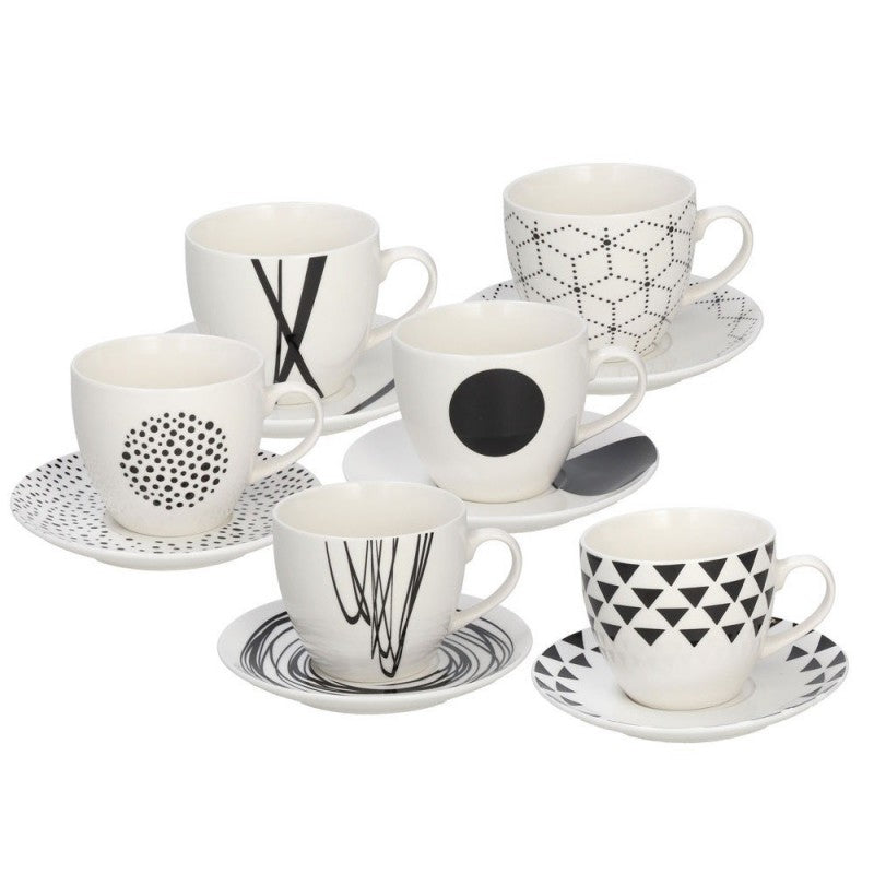 Set de 6 tasses à thé avec soucoupe coordonnée ligne Metropolis Graphic Tognana