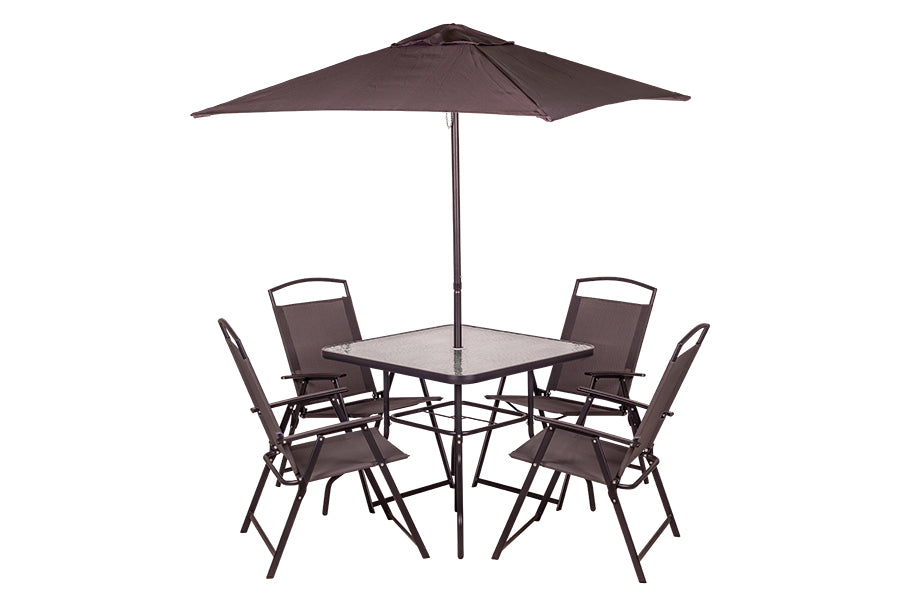 Ensemble 6 pièces avec table, 4 chaises et parasol gris, 165x65x112