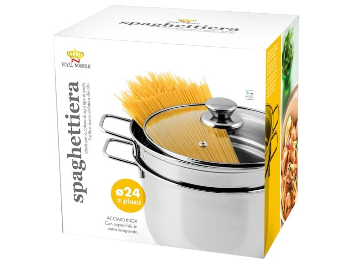 Cuiseur à pâtes en inox avec panier en verre et couvercle Ø 24 cm