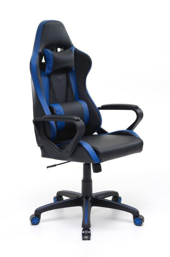Fauteuil Gaming Professionnel Bleu avec Roues Pivotantes Antidérapantes - Dimensions : 63x63xH118 (126) cm