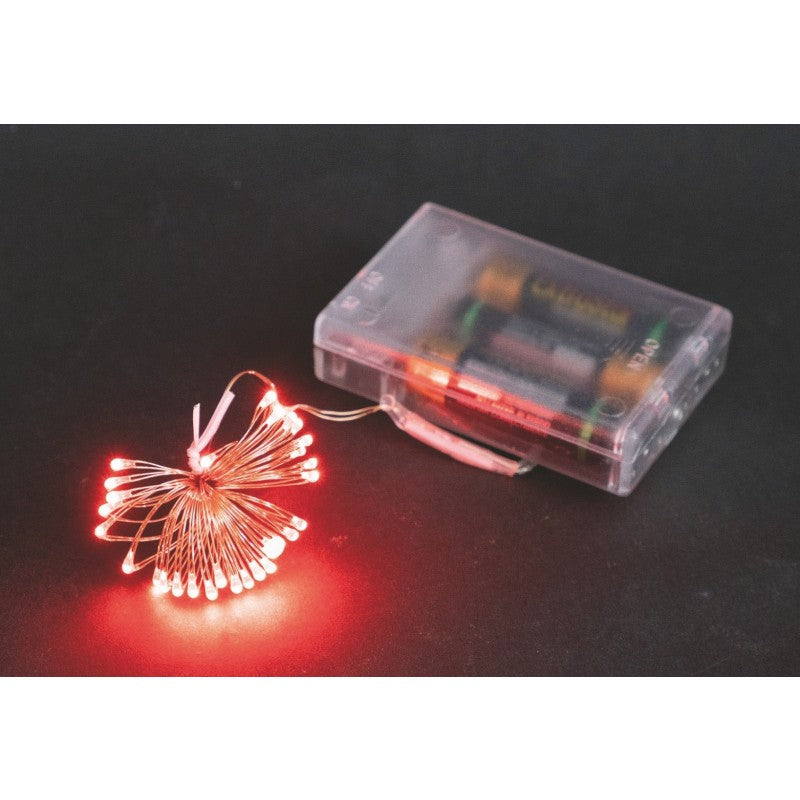 100 fils microled rouges, 5 mètres, fonctionnant sur batterie pour usage intérieur