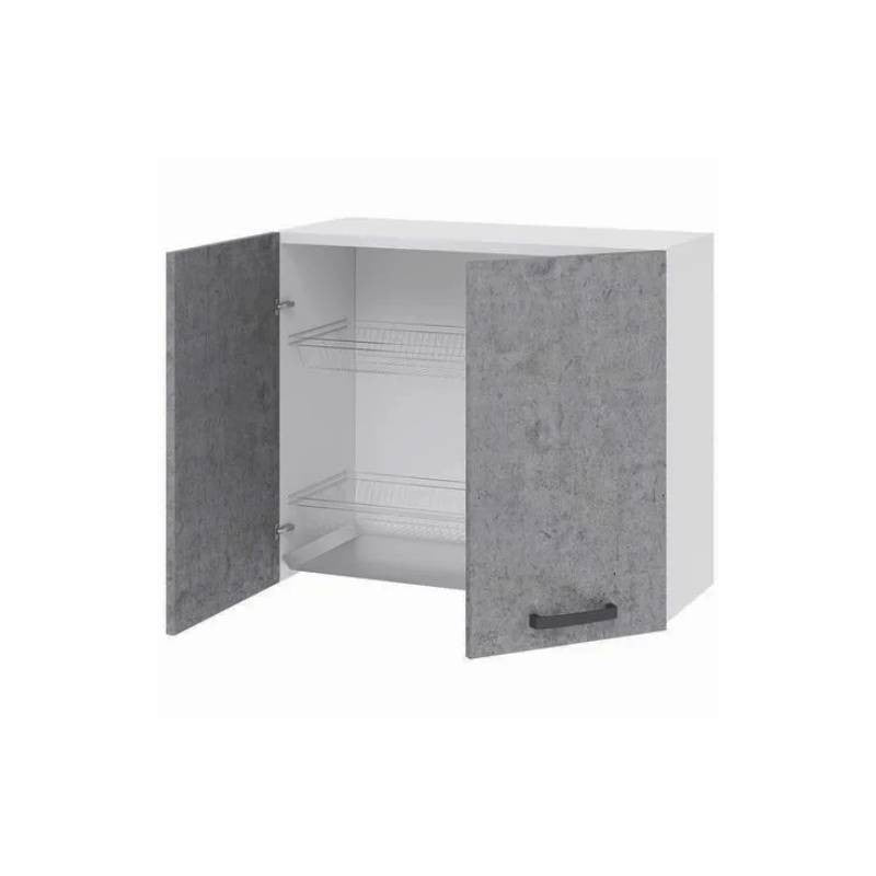 Égouttoir à vaisselle de cuisine blanc, élément mural avec 2 portes en ciment 80x32xH 72