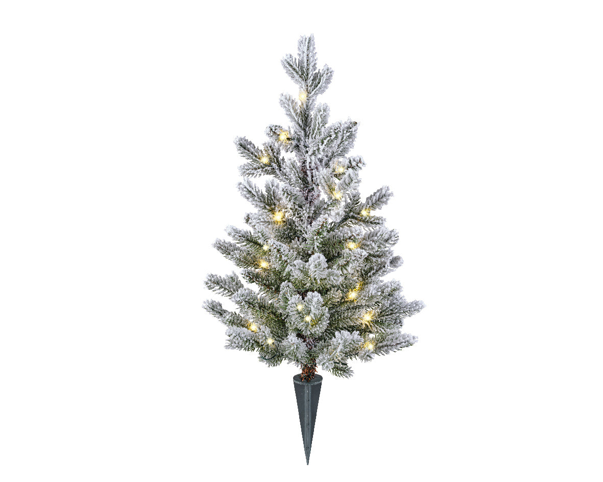 Sapin de Noël enneigé portable avec micro lumières LED H 60 x Ø 36 cm