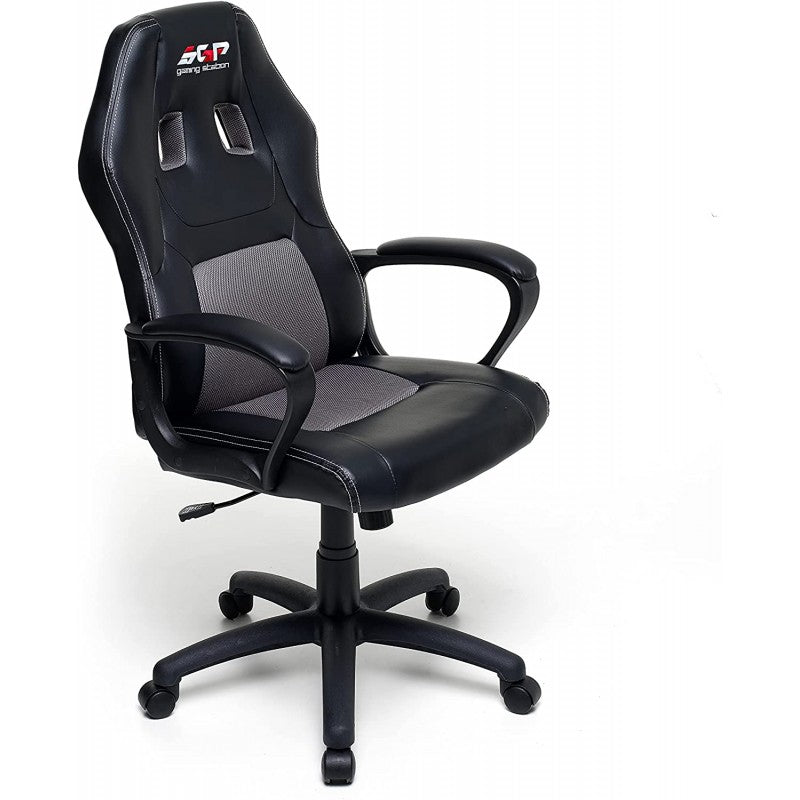 Fauteuil Racing Gris - Structure en Nylon - Revêtement en Simili Cuir et Tissu Mesh - Design Ergonomique - Hauteur Réglable - Pratique et Confortable - 62x60xh104 (113) cm