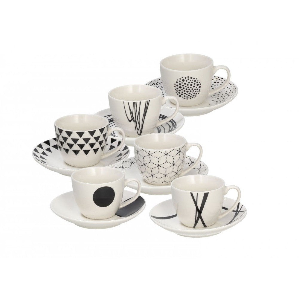 Set de 6 tasses à café avec soucoupe coordonnée ligne Metropolis Graphic Tognana