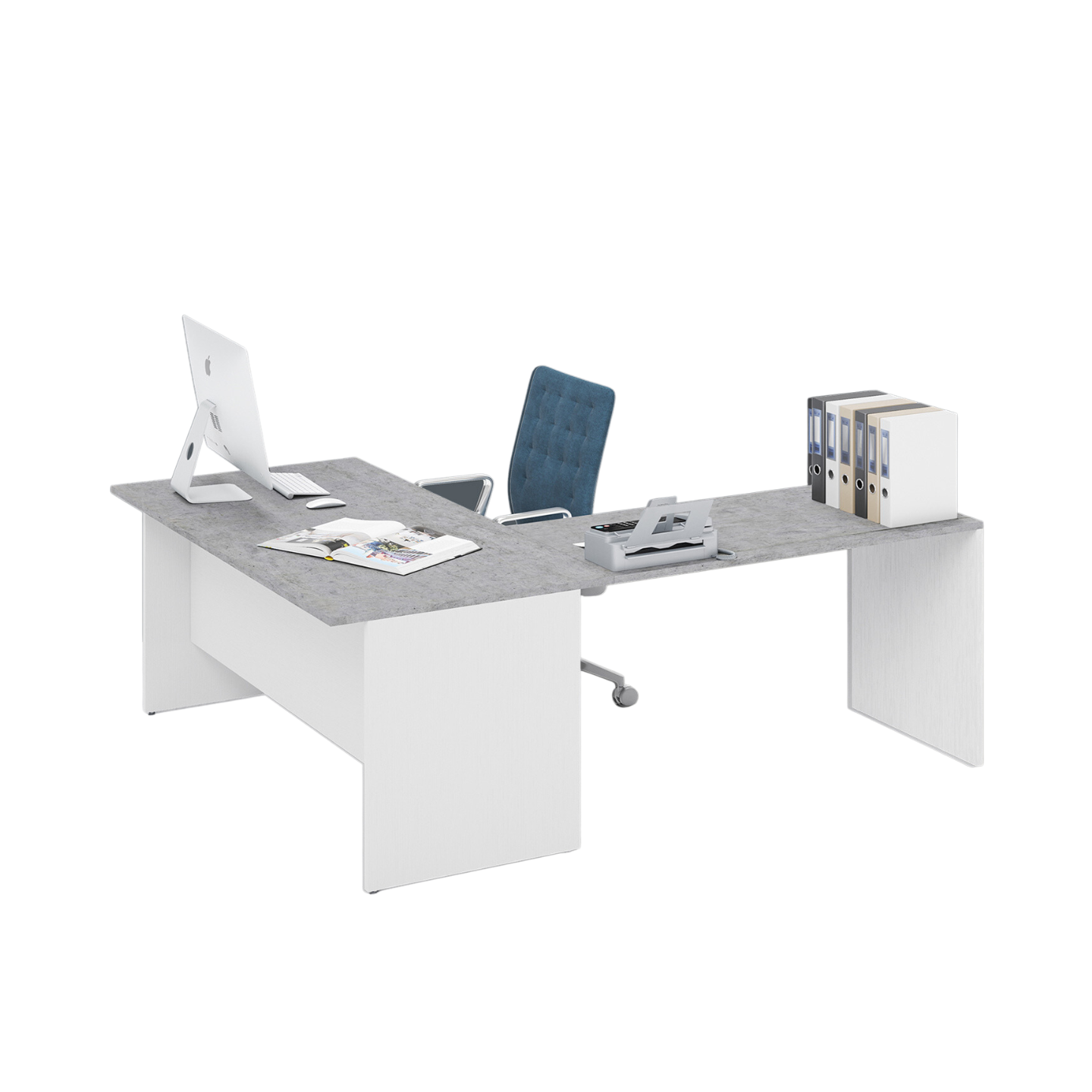 Bureau d'angle réversible coloris Ciment H74x160x200cm