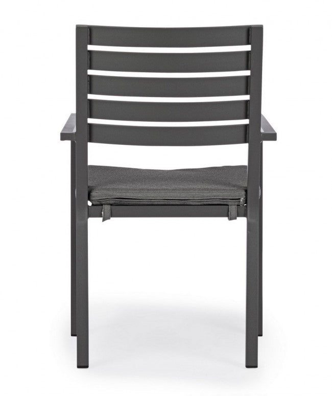 4x Sedia antracite con bracciolo e cuscino in alluminio stile industrial