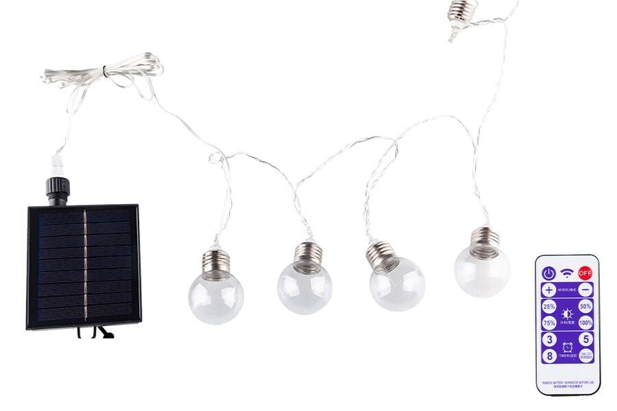 Guirlande Lumineuse Solaire Extérieure LED - 25 Ampoules Blanc Chaud - 9,5 m - Télécommande