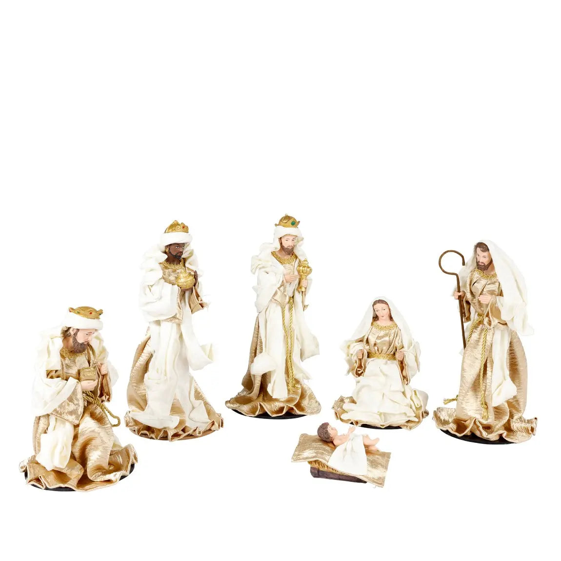 Set Natività in resina bianca e oro H33 cm – 6 pezzi