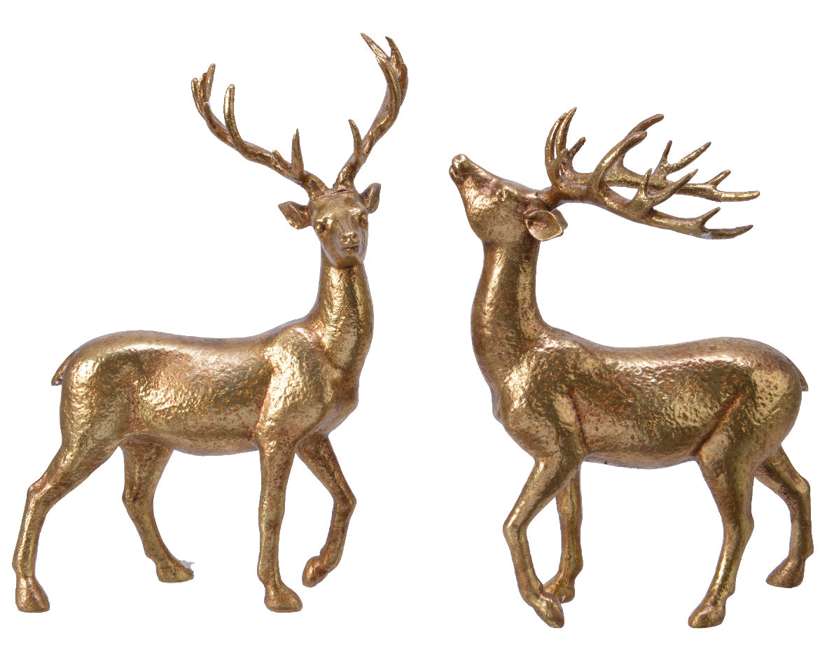 Deer in gold polyresin 9.5x18.4x26.1 cm
