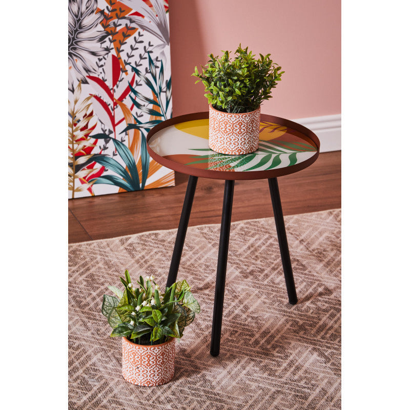Table basse ronde Shanti coloris terre cuite, sarcelle, moutarde assortis Ø35xH40 cm