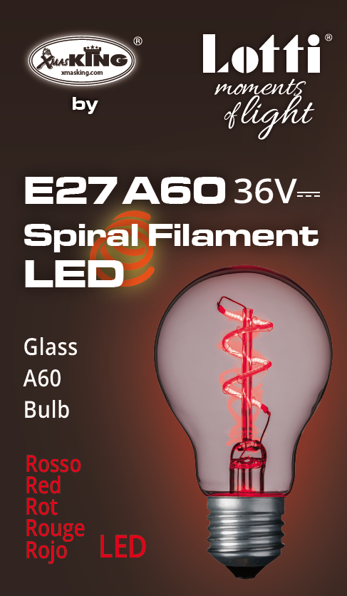 Lampe goutte spirale E27 36V Ø60mm Rouge