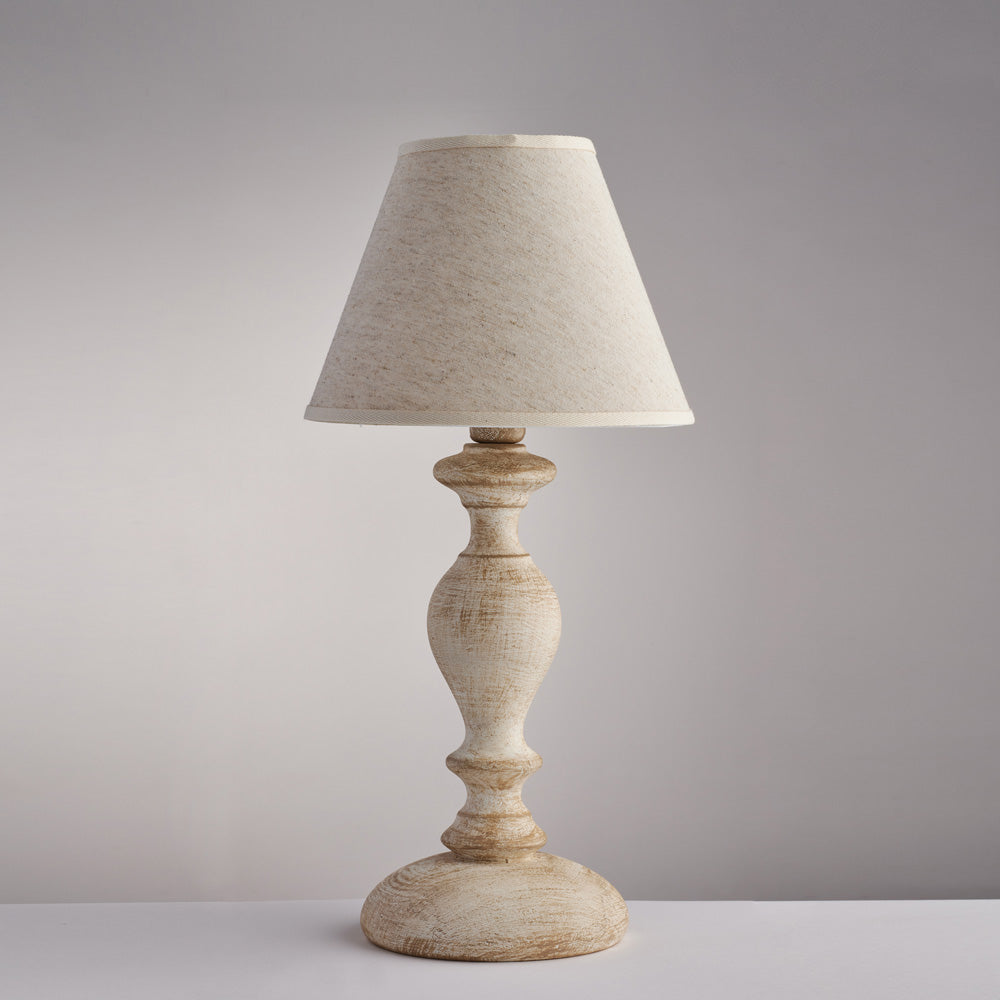 Lampe de table en bois blanc et tourterelle 1 lumière abat-jour dm.20 H.39 - Ø20