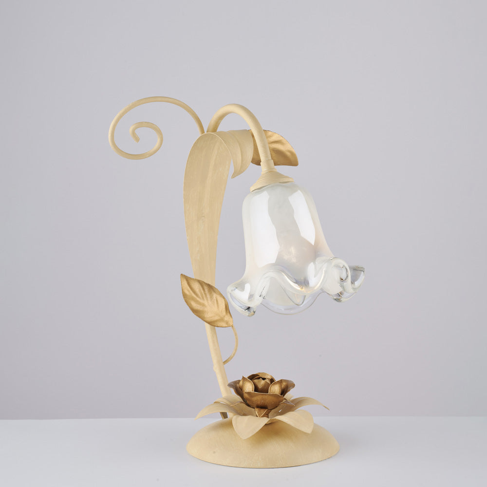 Lampe de table en fer laqué décapé ivoire, 1 lumière H.34 - Ø25