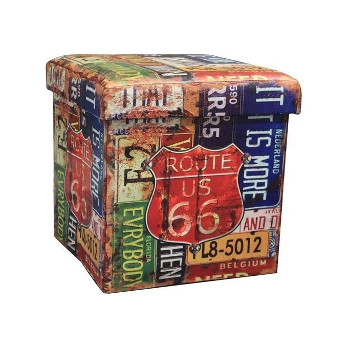 Nouveau pouf pliant route 66 36x36x36 cm