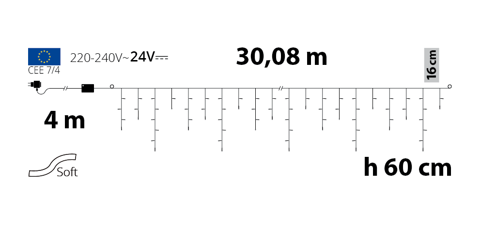 Striscia LED 4m x 60cm bianco caldo con timer