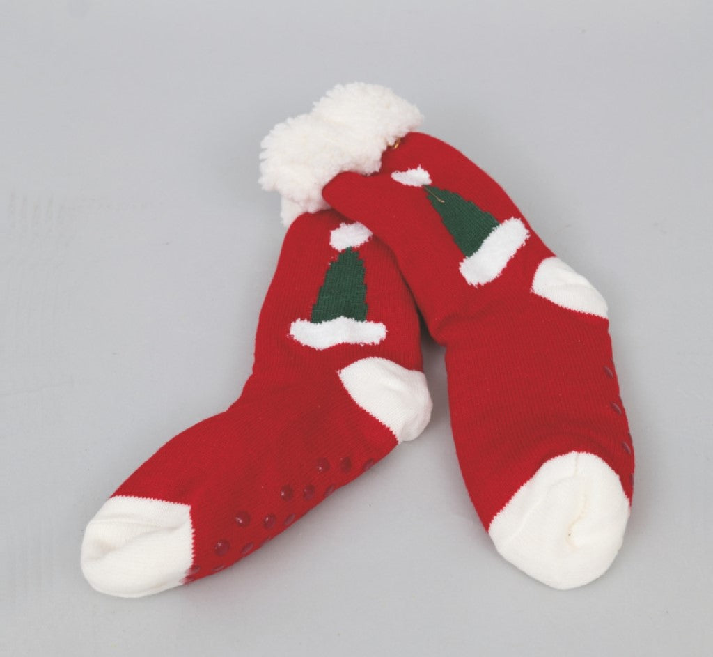Chaussettes rouges antidérapantes avec bonnet vert