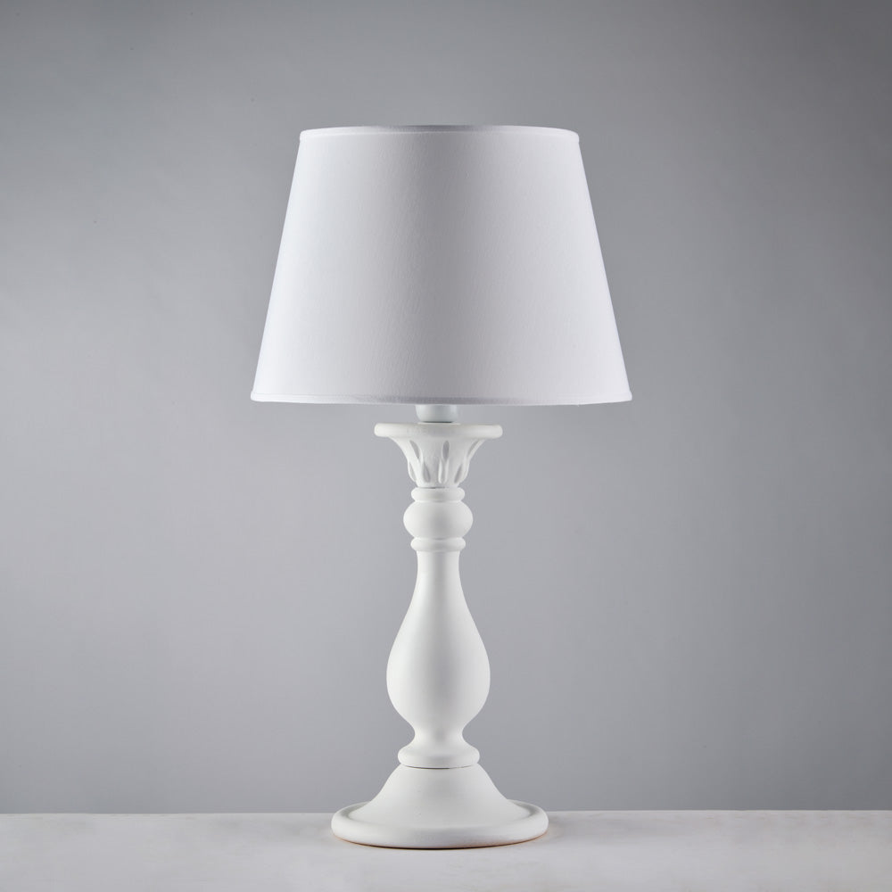 Lampe Shabby en bois blanc 1 lumière avec abat-jour dm.35 H.60 - Ø35
