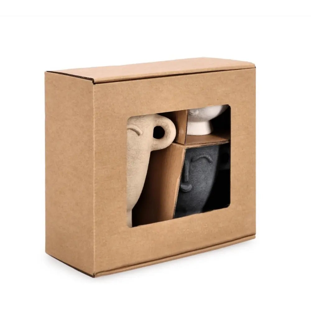 Set 3 vasi decorativi Heinrich con volto assortiti H9-22 cm