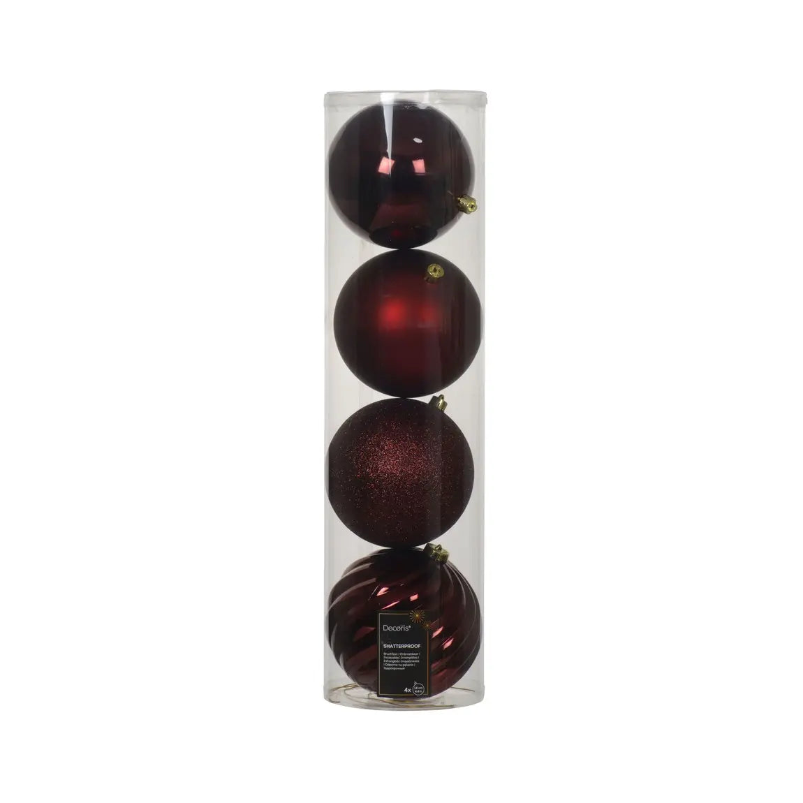 Set 4 sfere natalizie in polistirolo rosso scuro Ø14 cm – assortite