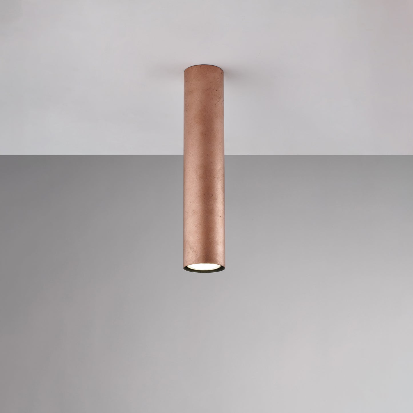 Plafoniera in ferro laccato nero GU10 con decorazione rame antico 1 luce H.30 - Ø8