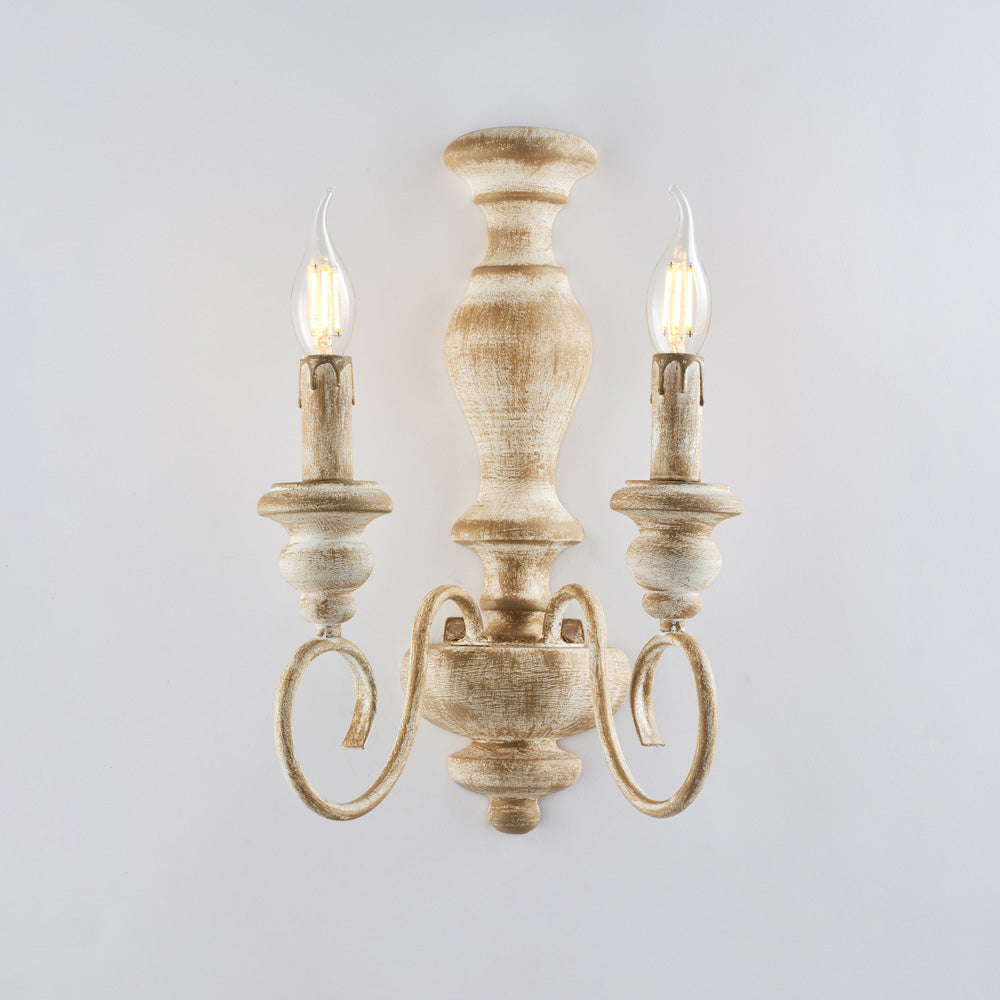 Applique in legno e ferro bianco e tortora 2 luci H.40 - L.25 - P.18