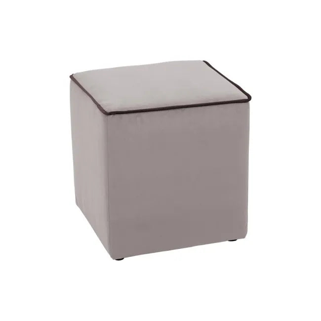 Pouf Zeno en velours gris tourterelle - bord marron