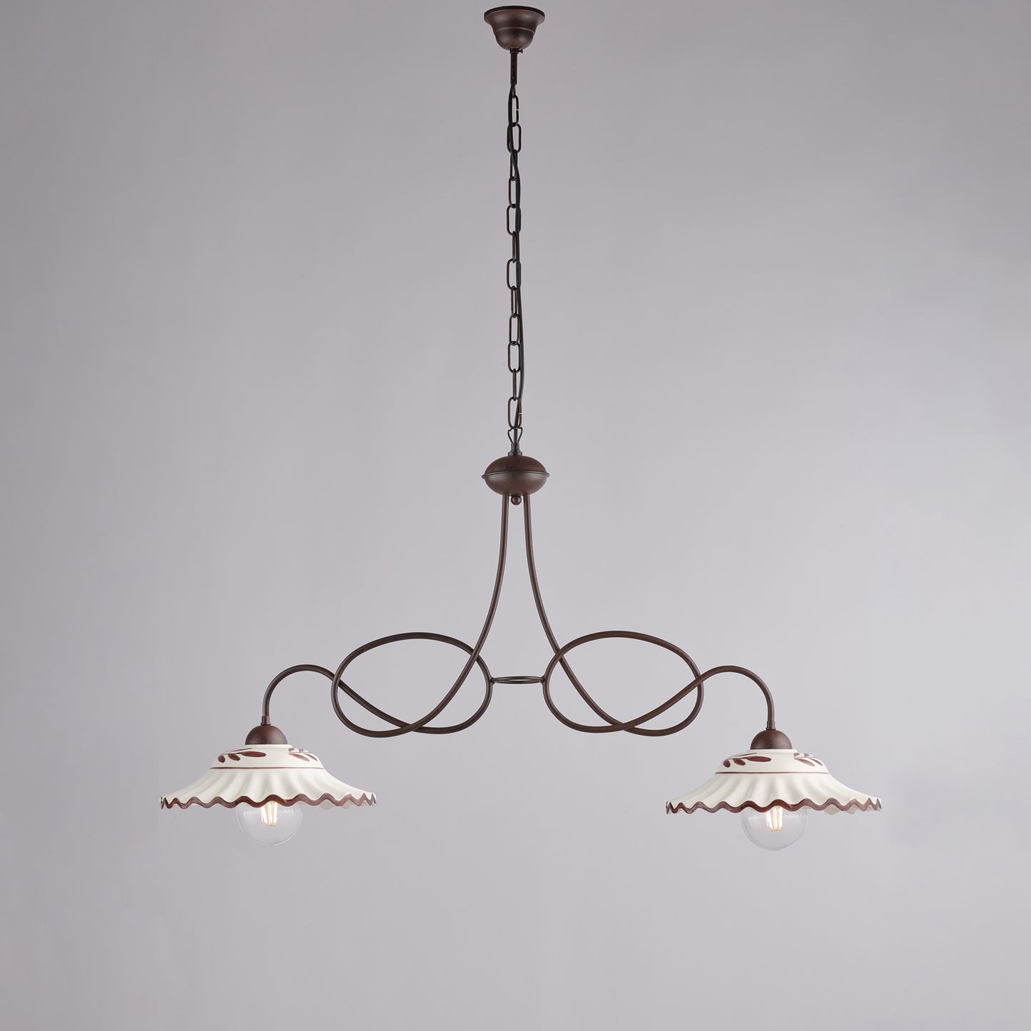 Lustre noir rouille, céramique marron blanc, 2 lumières, L.98x30 cm