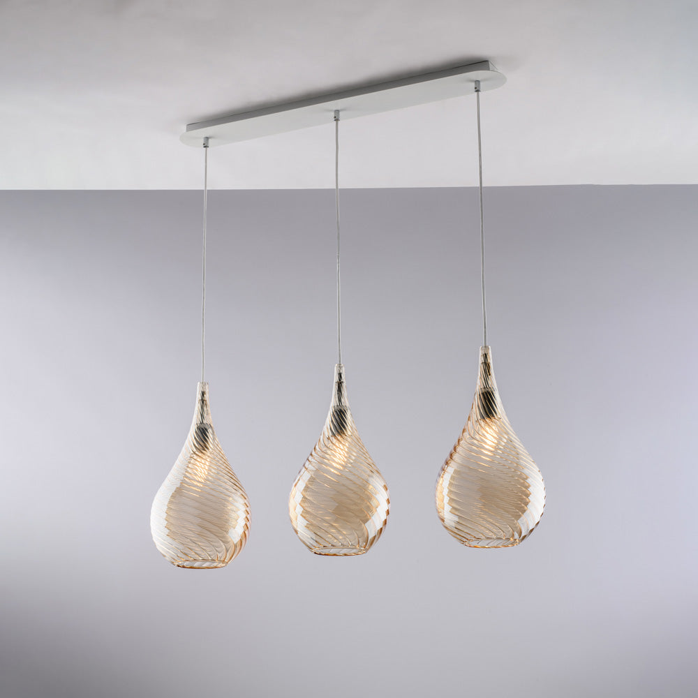 Rail en fer, verre Pyrex ambré, 3 lumières, H41 cm, L75x10 cm - M2