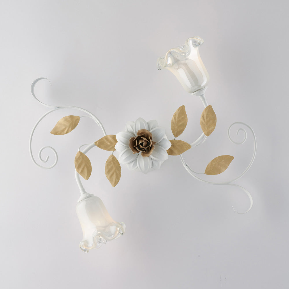 Plafonnier Shabby en fer laqué blanc 2 lumières H.17 - Ø52