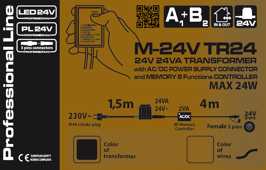 Transformateur 24V 24W avec contrôleur de lumière 1,5x4m