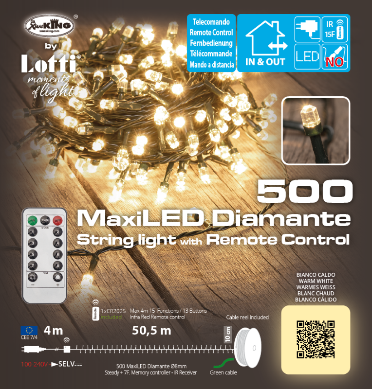 Chaîne 500 LED Blanc Chaud 50 m en Bobine