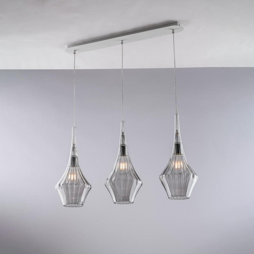 Rail en fer avec verre pyrex gris 3 lumières H.49 - MAX 149 - L.75 X 10
