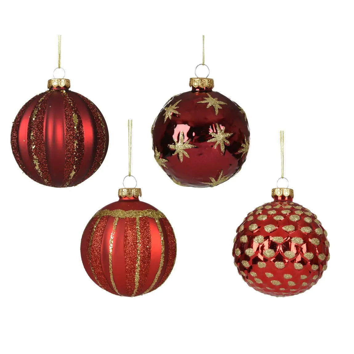 Sfera natalizia in vetro opaca e lucida decorata rossa e oro Ø8 cm – 1 pezzo assortito