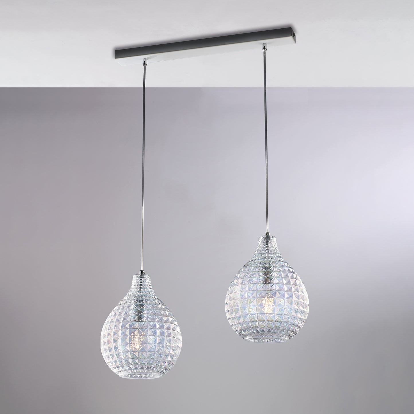 Binario Ferro Bianco Cromo 2 Luci Vetro Trasparente 88x21 H32-132 cm