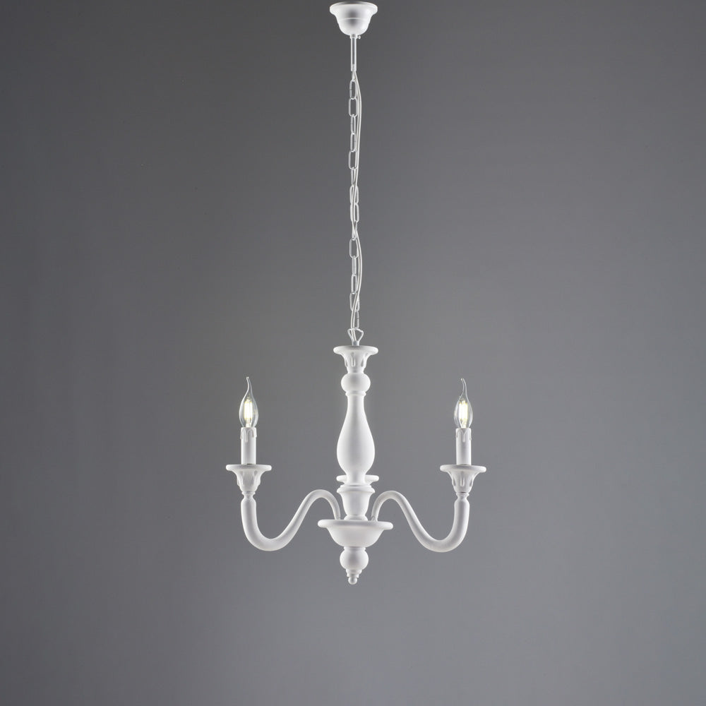 Lampadario in legno bianco shabby 3 luci H.48 - MAX 108 - Ø41