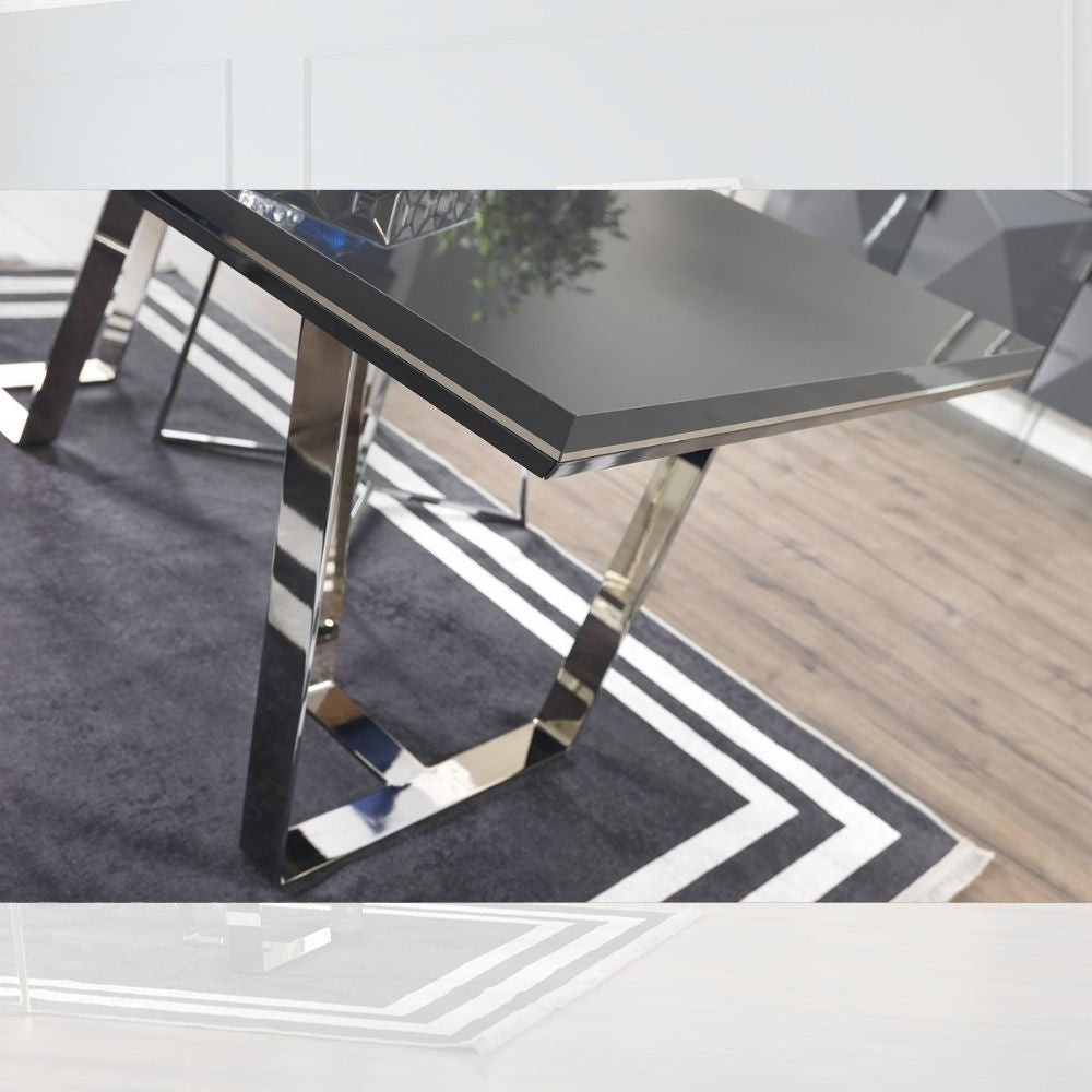 Table gris laqué brillant 185x95x78h