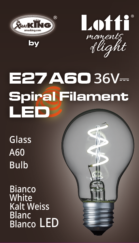 Lampe goutte spirale E27 36V Ø60mm Blanc